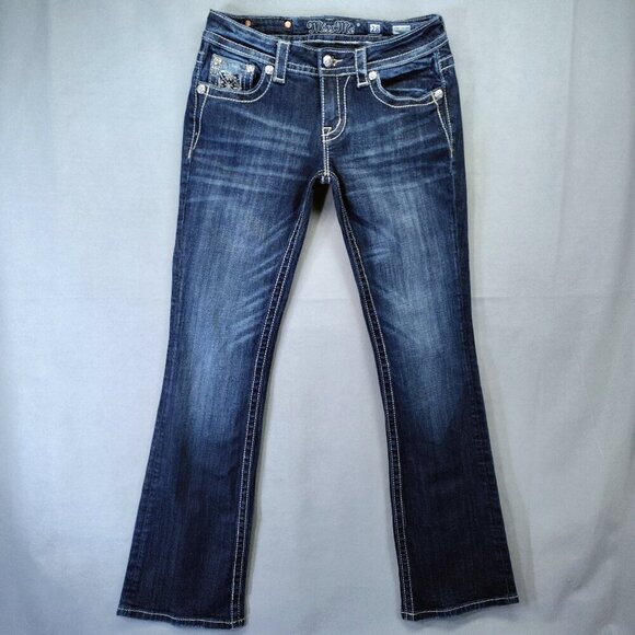 MISS ME 28x32 SIGNATURE-RISE BOOTCUT PRE-OWNED PRE-SHRUNK WOMEN'S FADED JEANS - Picture 1 of 13